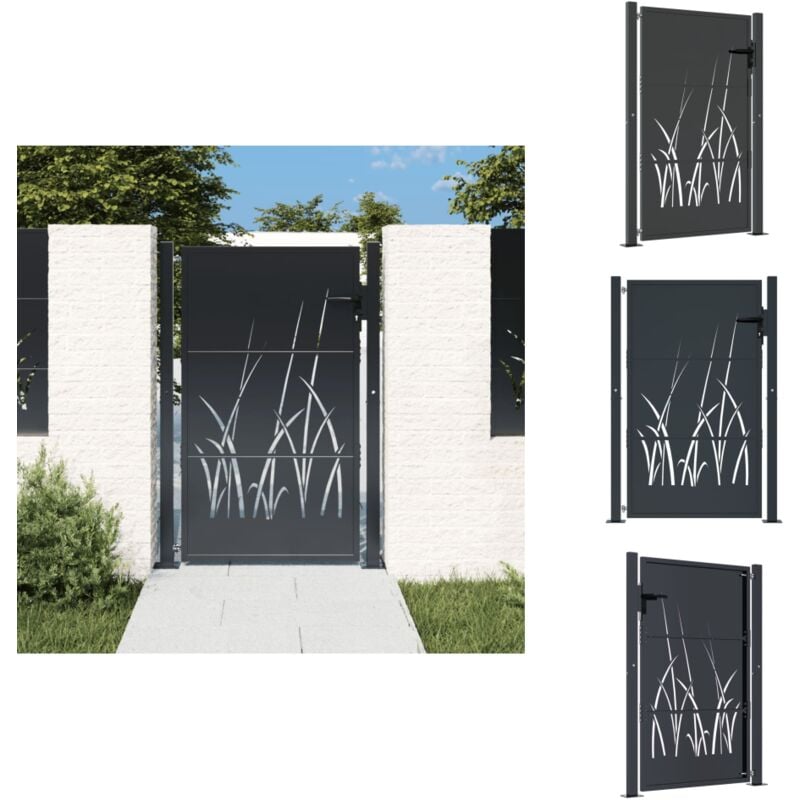 Portail de jardin anthracite 105x130cm acier conception d'herbe - Portail De Jardin - Portillon - Clôture - Porte D'entrée - Portail Aluminium