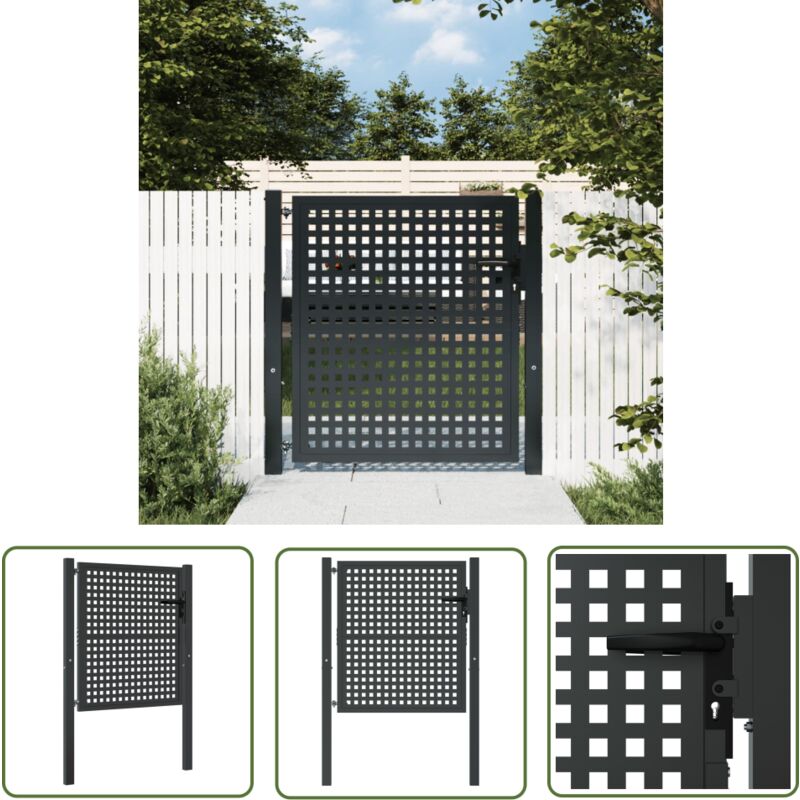 The Living Store Portail de jardin anthracite 105x150 cm acier - Portail De Jardin - Portail En Acier - Clôture - Entrée De Jardin - Porte De Terrasse