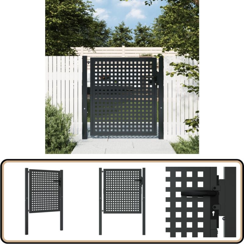 Portail de jardin anthracite 105x150 cm acier - Portail De Jardin - Portail En Acier - Clôture - Entrée De Jardin - Porte De Terrasse