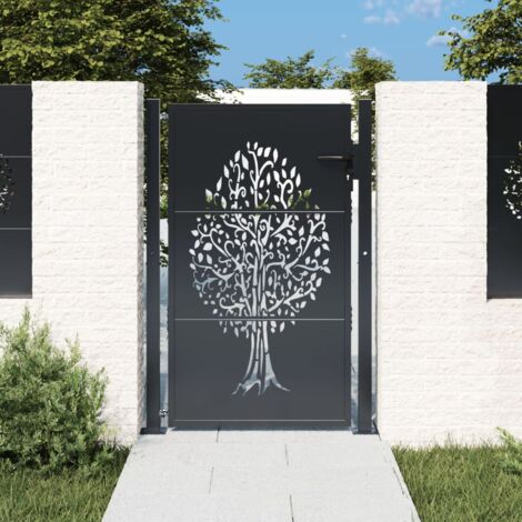 Portail de jardin anthracite 105x155cm acier conception d'arbre