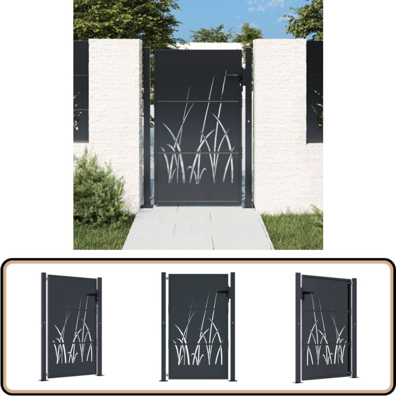 Portail de jardin anthracite 105x155cm acier conception d'herbe - Portail De Jardin - Portillon - Clôture - Porte D'entrée - Portail Aluminium