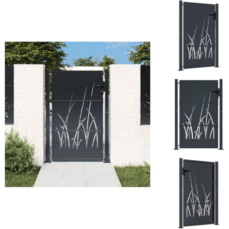 Portail de jardin anthracite 105x155cm acier conception d'herbe - Portail De Jardin - Portillon - Clôture - Porte D'entrée - Portail Aluminium