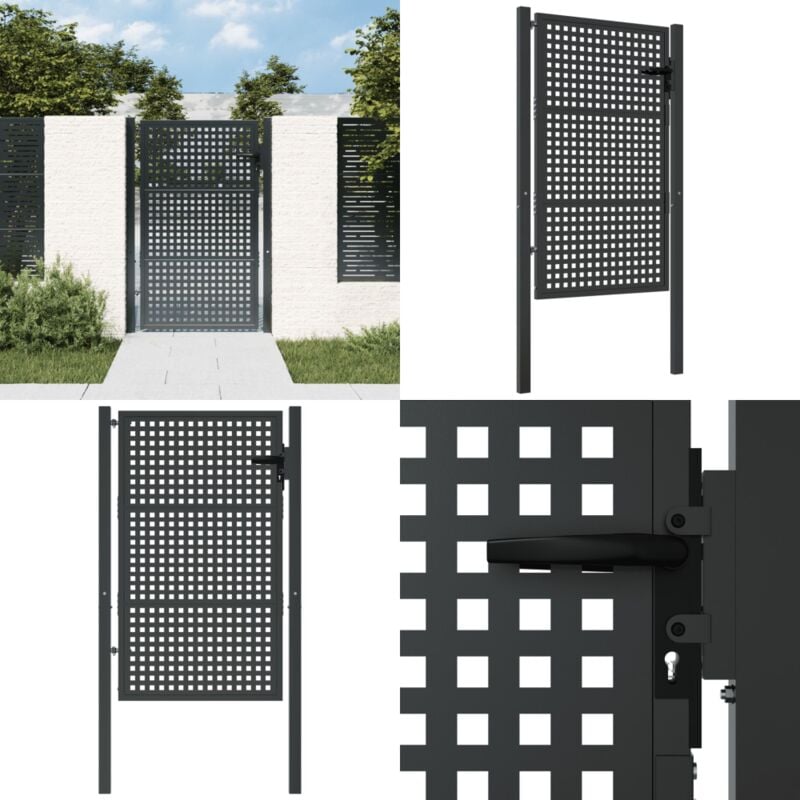 Portail de jardin anthracite 105x175 cm acier - Portail De Jardin - Portail Aluminium - Clôture Jardin - Porte D'entrée Extérieur - Porte De Terrasse