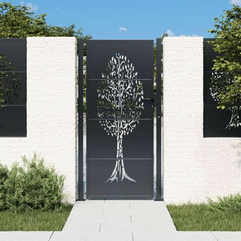 Portail de jardin anthracite 105x155cm acier conception d'arbre  