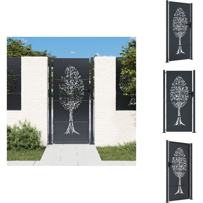 Portail de jardin anthracite 105x180cm acier conception d'arbre - Portail De Jardin - Portillon - Clôture - Portail Aluminium - Portail Acier