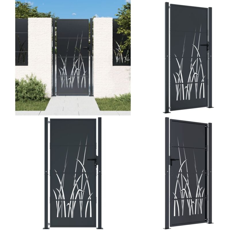 Portail de jardin anthracite 105x180cm acier conception d'herbe - Portail De Jardin - Portillon - Clôture - Porte D'entrée - Portail Aluminium - Home