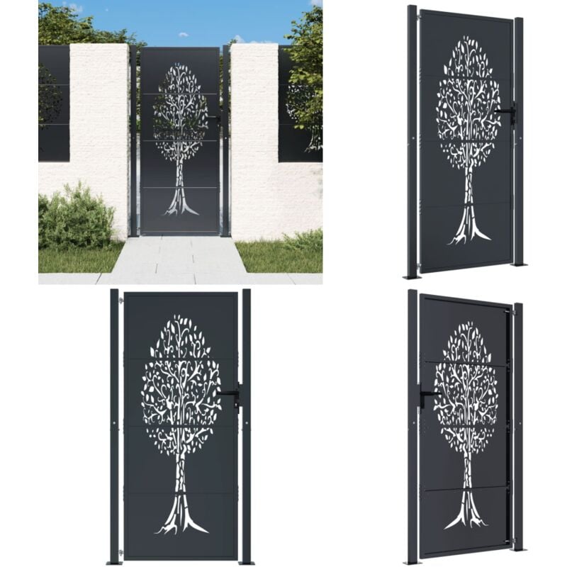 Portail de jardin anthracite 105x205cm acier conception d'arbre - Portail De Jardin - Portillon - Clôture - Porte D'entrée - Portail Aluminium - Home