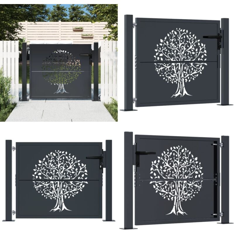 Portail de jardin anthracite 105x80 cm acier conception d'arbre - Portail De Jardin - Portails Exterieur - Porte De Cloture - Portail Aluminium