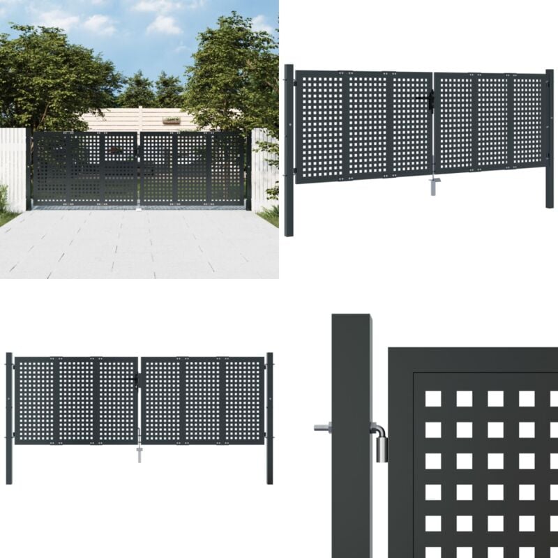 Portail de jardin anthracite 300 x 125 cm acier - Portail De Jardin - Portail Extérieur - Clôture - Porte D'accès - Porte En Acier - Home & Living