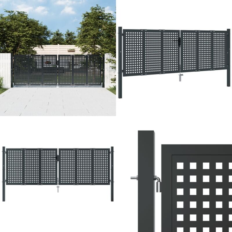 Portail de jardin anthracite 300 x 150 cm acier - Portail De Jardin - Portail En Acier - Clôture Aluminium - Porte D'entrée - Porte Extérieure - Home