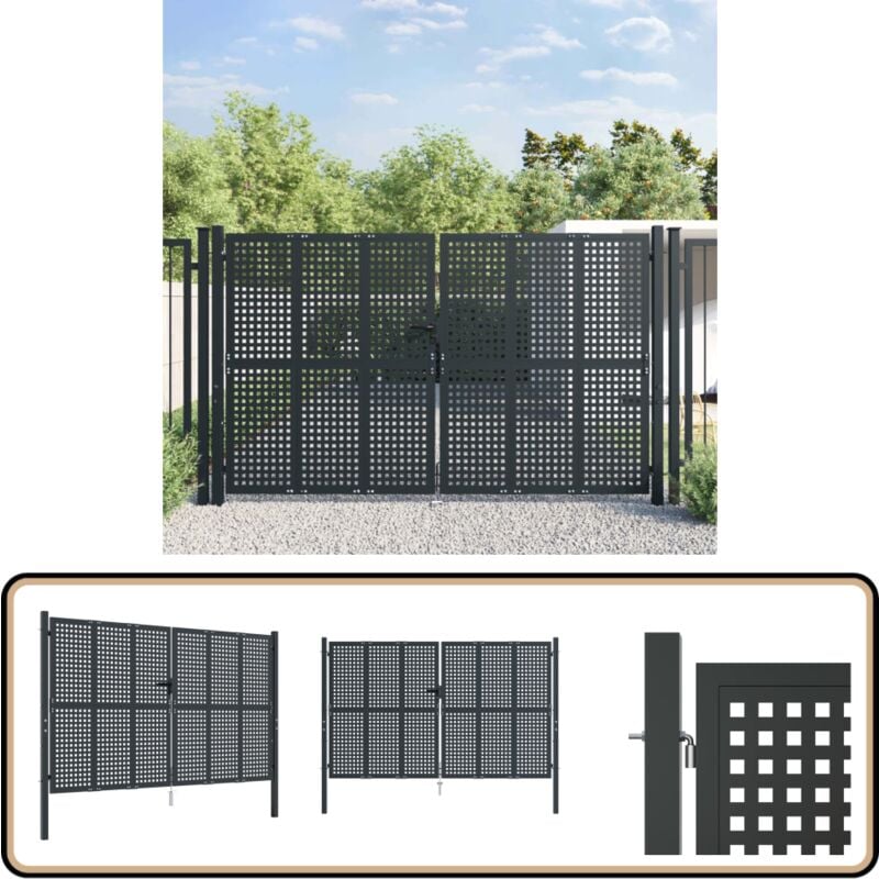 Portail de jardin anthracite 300x175 cm acier - Portail De Jardin - Portail En Acier - Clôture Aluminium - Porte D'entrée Extérieur - Portillon