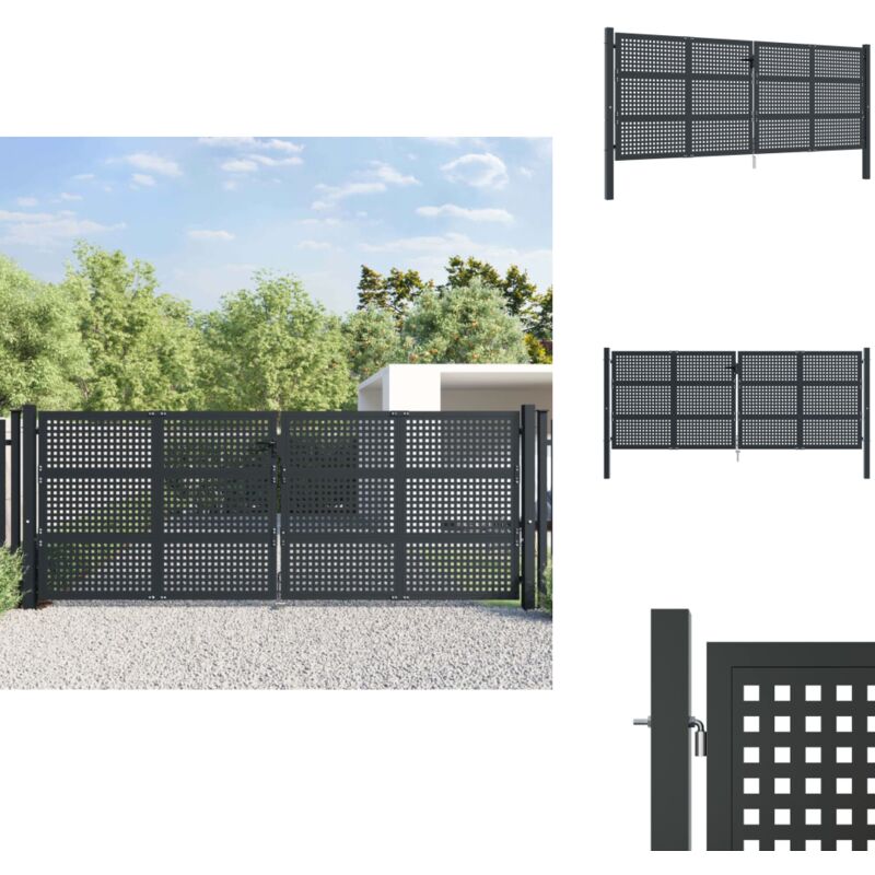Portail de jardin anthracite 400x125 cm acier - Portail De Jardin - Portail En Acier - Clôture - Porte D'entrée - Porte Extérieure