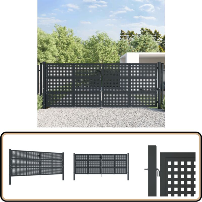 Portail de jardin anthracite 400x150 cm acier - Portail De Jardin - Portail Aluminium - Clôture Jardin - Porte D'entrée - Porte Extérieur