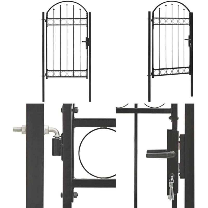Portail de jardin avec dessus arqué Acier 100 x 175 cm Noir - Portail Jardin - Portillon - Porte D'entrée - Clôture - Fermeture Jardin - Home & Living