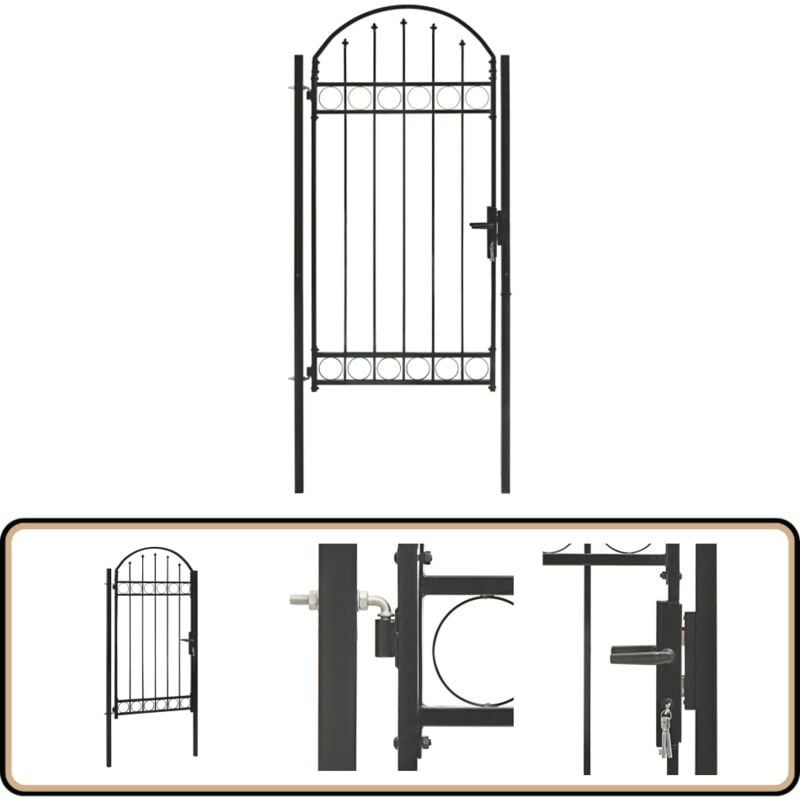 Portail de jardin avec dessus arqué Acier 100x250 cm Noir - Portail Jardin - Portillon Design - Porte D'entrée Jardin - Clôture Jardin - Barriere