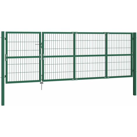 Portail de jardin avec poteaux 350 x 120 cm, acier vert