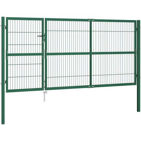 Portail de jardin avec poteaux 350 x 140 cm, acier vert