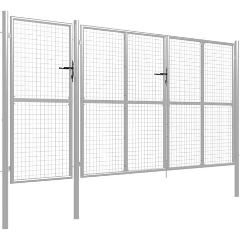 Portail de jardin en acier 400 x 150 cm argenté