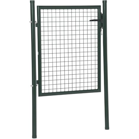 Portail de jardin en acier avec serrure multipoints et clôture à triple paroi, adapté aux patios extérieurs, dimensions 97x150 cm, vert.