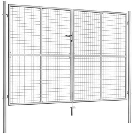 Portail de jardin en acier galvanisé 300 x 175 cm argent