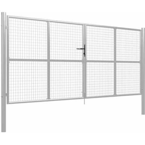 Portail de jardin en acier galvanisé 400 x 150 cm argenté