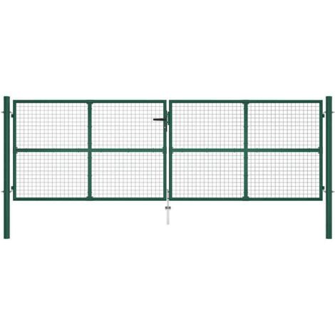 Portail de jardin en acier grillagé 400 x 125 cm vert