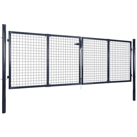 Portail de jardin grillagé en acier galvanisé 300 x 100 cm gris