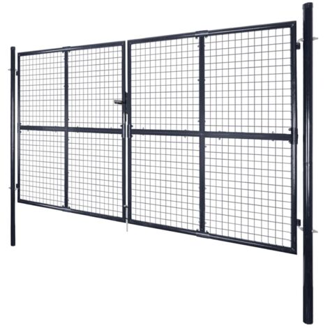 Portail de jardin grillagé en acier galvanisé gris 300 x 150 cm