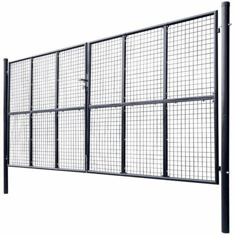 Portail de jardin grillagé en acier galvanisé gris 400 x 200 cm