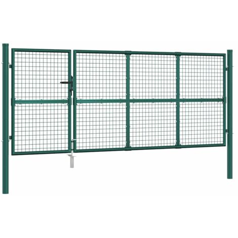 Portail de jardin grillagé vert 350 x 125 cm en acier galvanisé