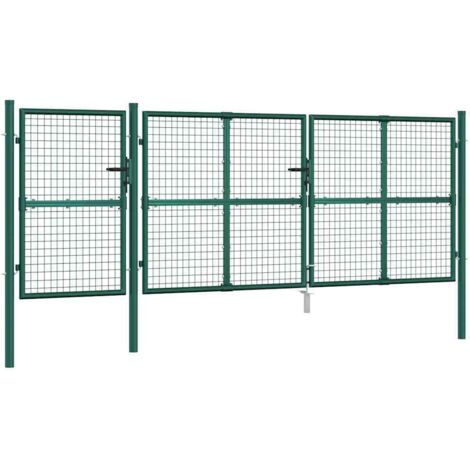 Portail de jardin grillagé vert 400 x 125 cm en acier galvanisé