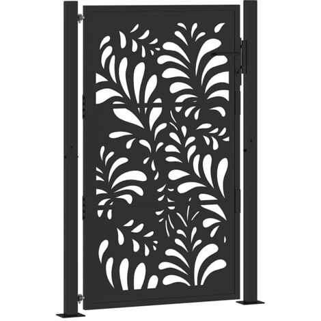 Portail de jardin noir 100x150 cm en acier design ondulé