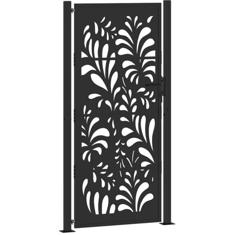 Portail de jardin noir 100x200 cm en acier avec design ondulé