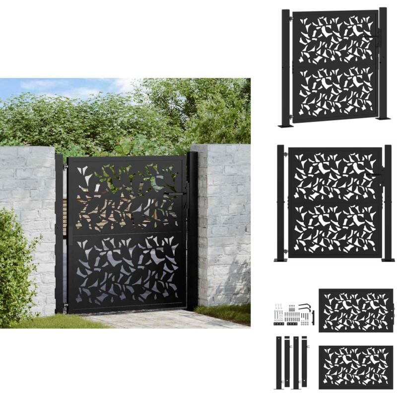 Portail de jardin noir 105x106 cm acier conception de feuilles - Porte De Jardin - Portes De Jardin - Porte De Clôture - Porte De Sécurité