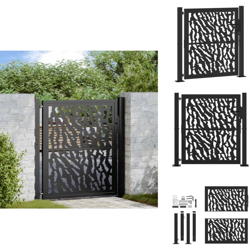 Portail de jardin noir 105x106 cm acier conception de tracés - Porte De Jardin - Portes De Jardin - Porte De Clôture - Porte De Sécurité