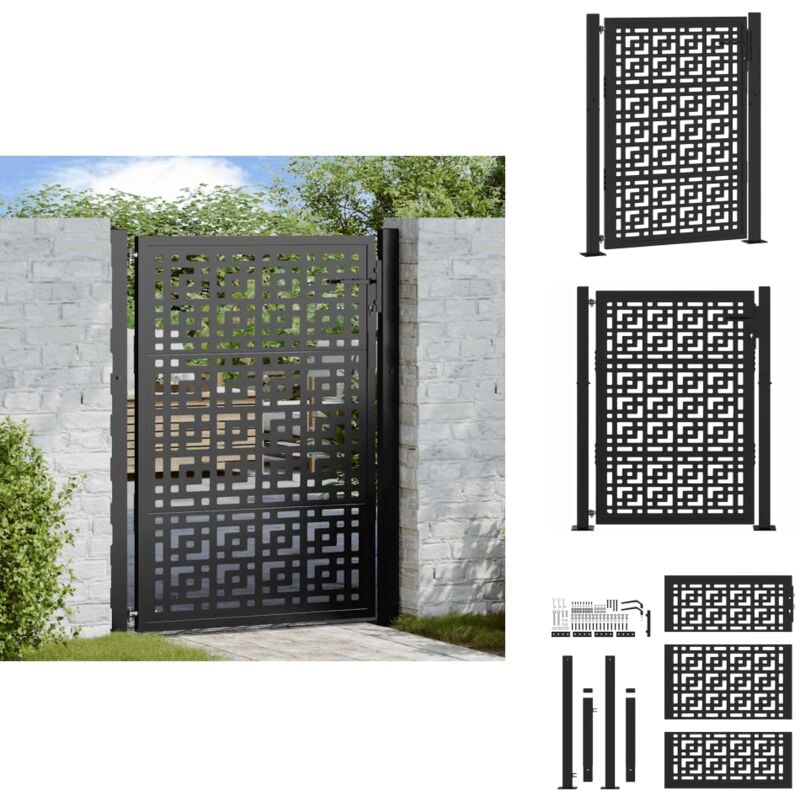 Portail de jardin noir 105x130 cm acier conception croisée - Porte De Jardin - Portes De Jardin - Porte De Clôture - Porte De Sécurité