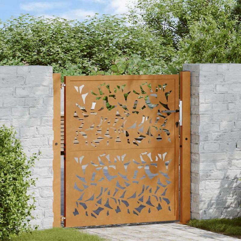 Vidaxl - Porte de jardin acier résistant aux intempéries design feuilles