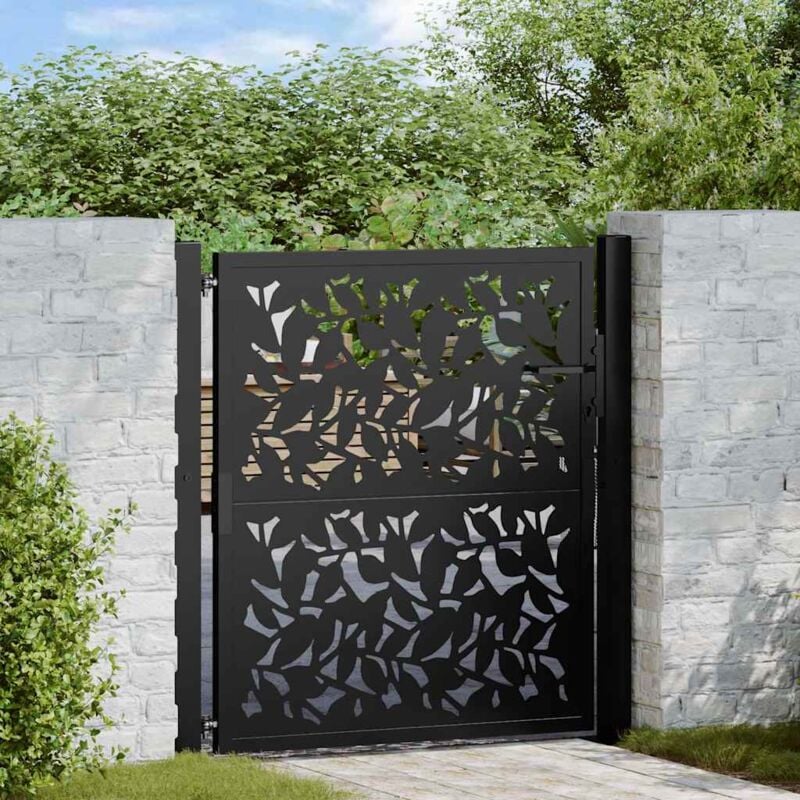 vidaXL Portail de jardin noir 105x106 cm acier conception de feuilles