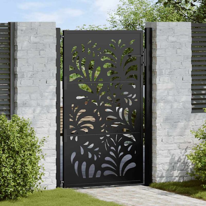 Portail de jardin noir 105x155 cm acier conception de vagues Vidaxl