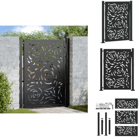 Portail de jardin noir 105x130 cm acier conception de flamme - Porte De Jardin - Portes De Jardin - Porte De Clôture - Porte De Sécurité