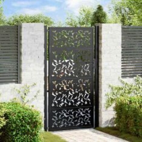Portail de jardin noir 105x180 acier conception de feuilles