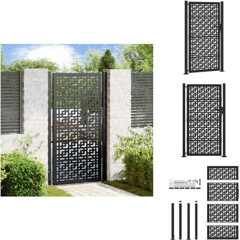 Portail de jardin noir 105x180 cm acier conception croisée - Porte De Jardin - Portes De Jardin - Porte De Clôture - Porte De Sécurité