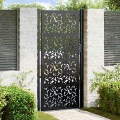 Portail de jardin noir 105x205 acier conception de feuilles