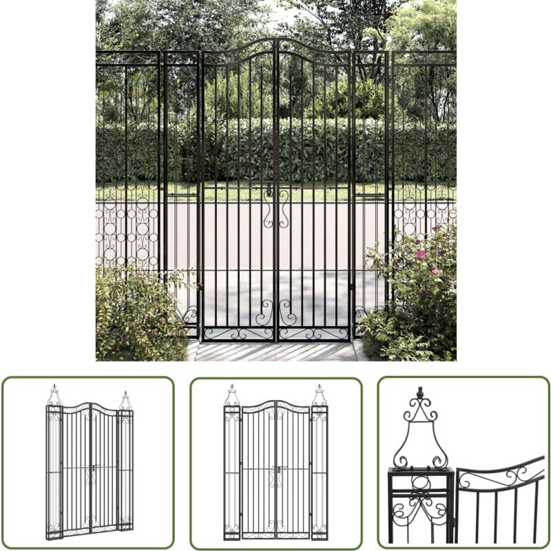 The Living Store Portail de jardin noir 121x8x180 cm fer forgé - Portail De Jardin - Portail En Fer Forgé - Porte De Jardin - Clôture - Décoration