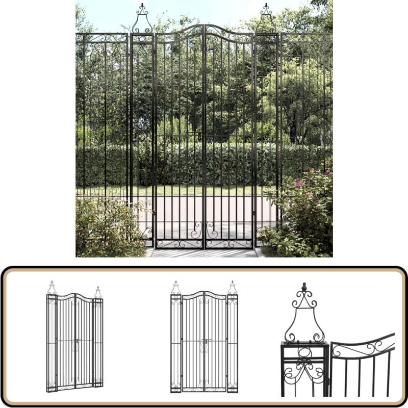 Portail de jardin noir 121x8x200 cm fer forgé - Portail De Jardin - Portail En Fer Forgé - Porte De Jardin - Clôture - Décoration Extérieure