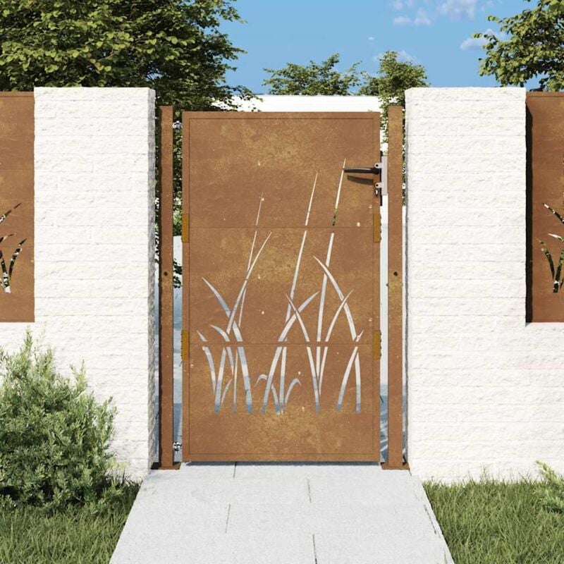 Portail de jardin, Porte de jardin, Portillon 105x155 cm acier corten conception d'herbe CON809417 design in