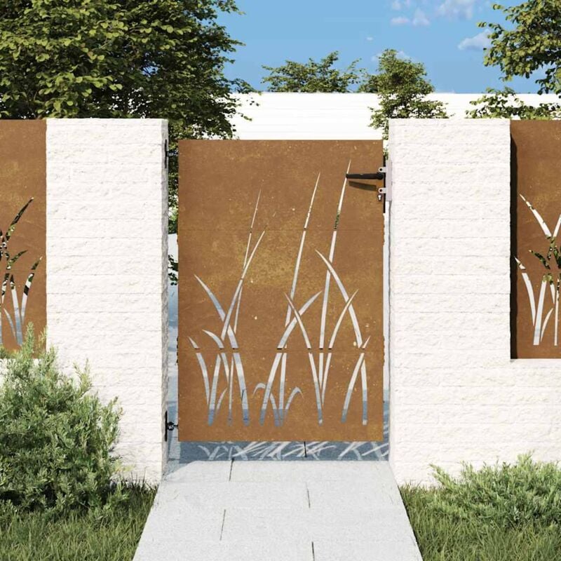 Portail de jardin, Porte de jardin, Portillon 85x150 cm acier corten conception d'herbe CON706850 DESIGN IN