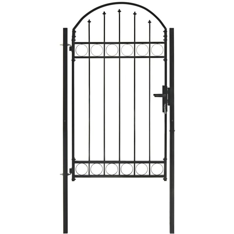 Portail de jardin, Porte de jardin, Portillon avec dessus arqué Acier 100 x 175 cm Noir CON777278 design in