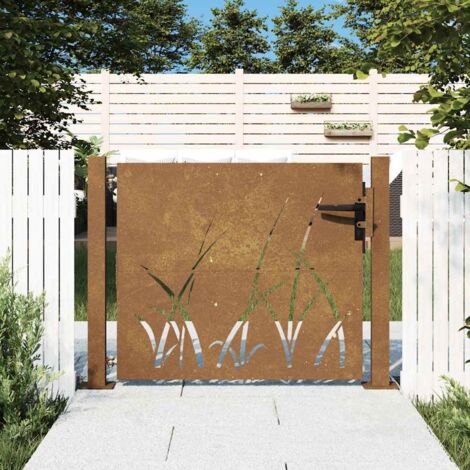 Portail de jardin-Portillon de jardin 100x100 cm en acier Corten avec motif gazon 397741