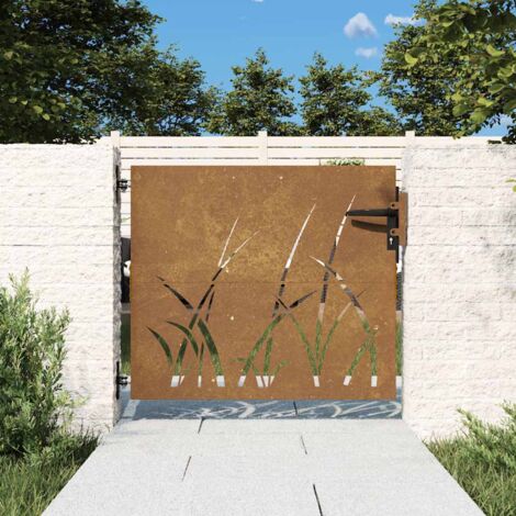 Portail de jardin-Portillon de jardin 85x100 cm acier corten conception d'herbe